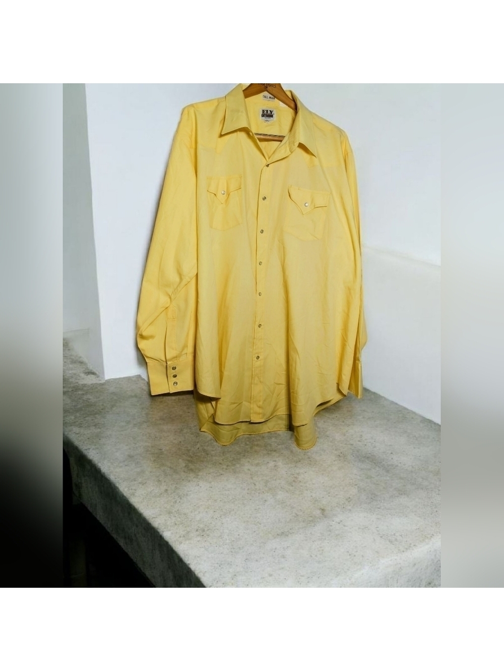 Vintage Ely Cattleman Sz 20 37 Tall Man Western Yellow Shirt